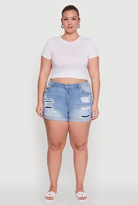 Plus WAX Patch and Repair Cuffed Denim Shorts