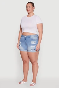 Plus WAX Patch and Repair Cuffed Denim Shorts