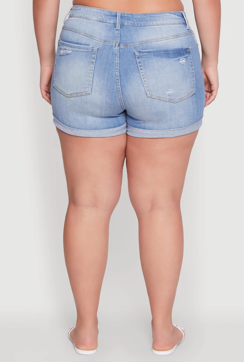Plus WAX Patch and Repair Cuffed Denim Shorts