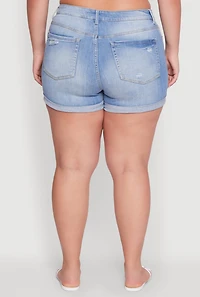 Plus WAX Patch and Repair Cuffed Denim Shorts