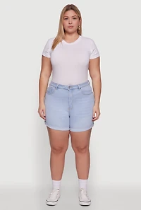 Plus WAX High Waisted Denim Shorts with Stretch and Whiskering