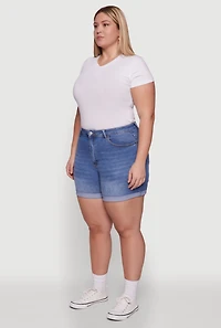 Womens Plus Size WAX High Waisted Denim Shorts with Stretch and Whiskering, Blue, Size 3X