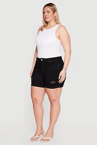 Plus High Waisted Distressed Denim Shorts