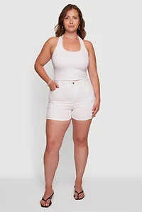 Plus High Waisted Twill Cargo Shorts