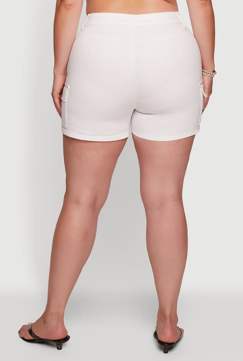 Plus High Waisted Twill Cargo Shorts