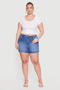 Plus High Waisted Denim Cargo Shorts