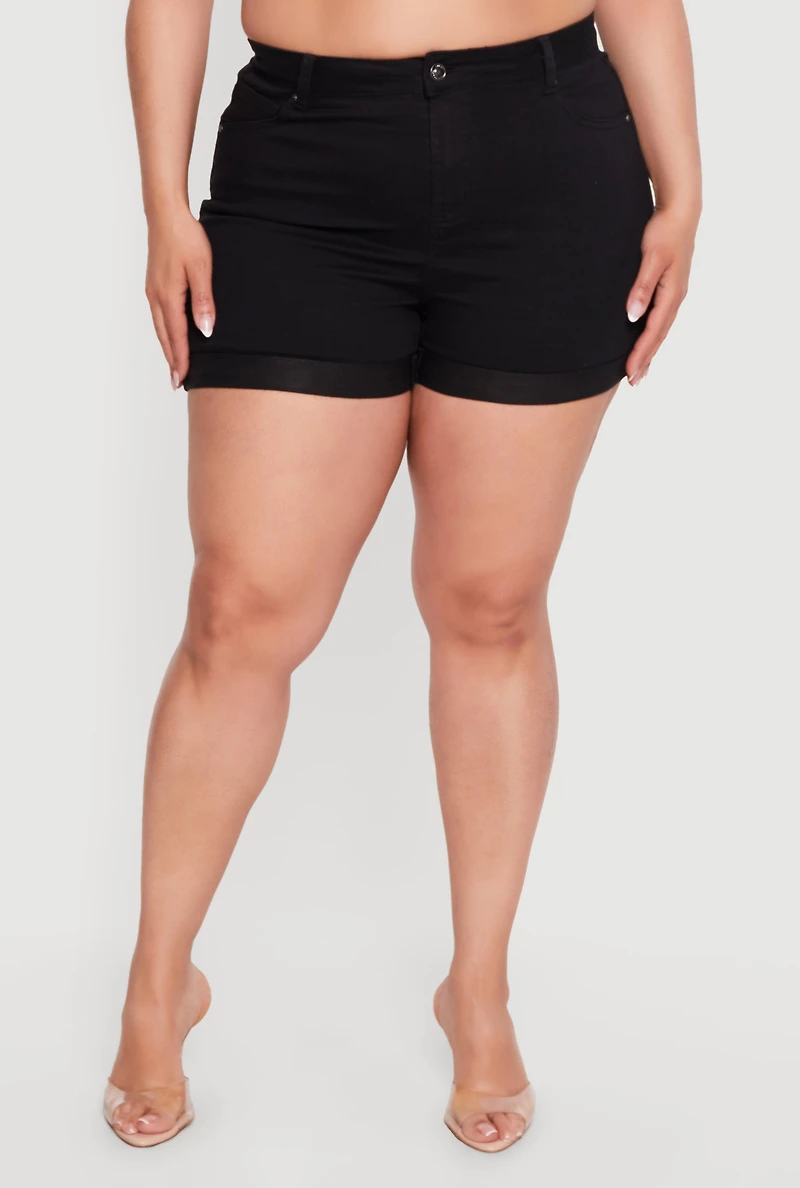 Plus High Waisted Fixed Cuff Shorts