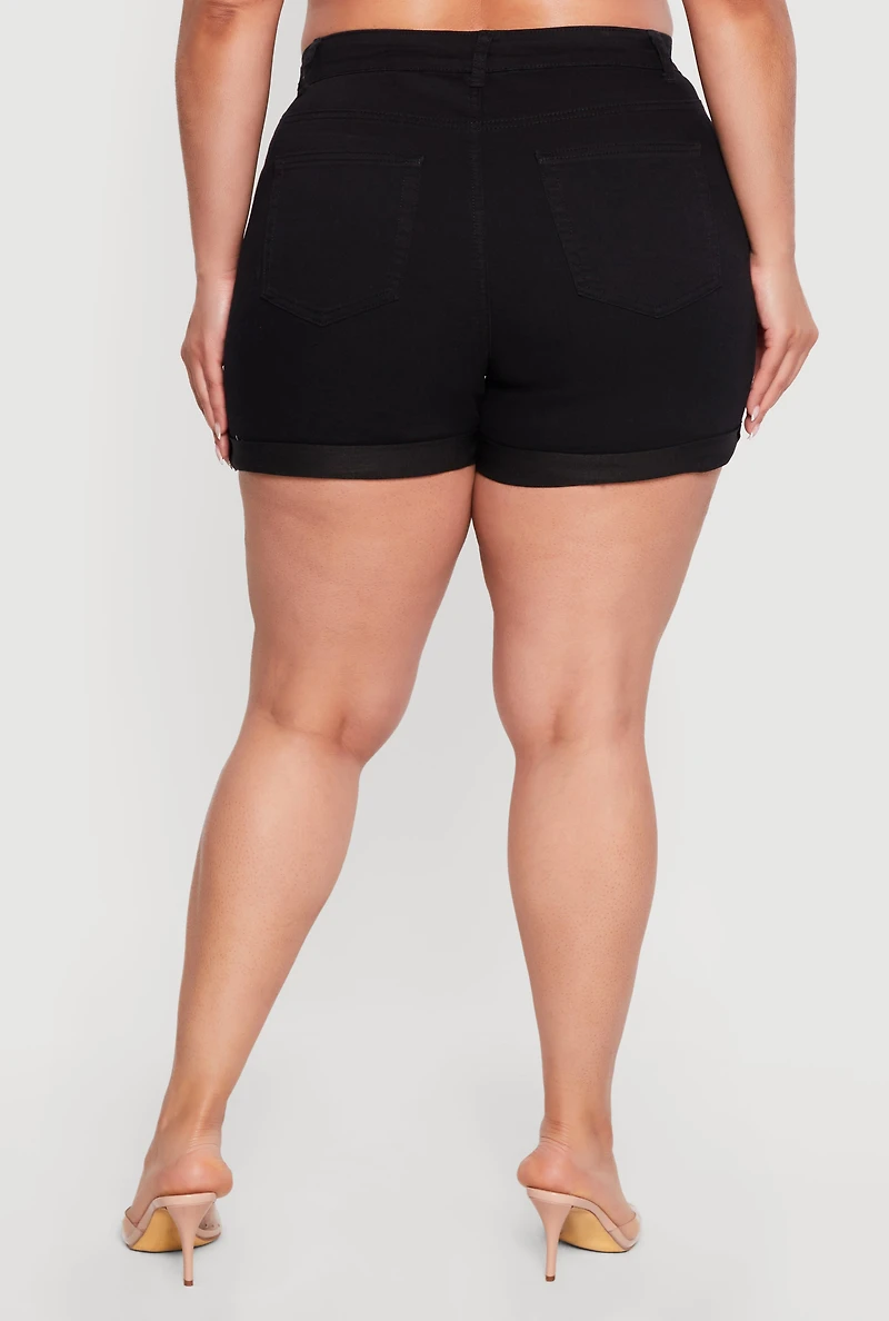 Plus High Waisted Fixed Cuff Shorts