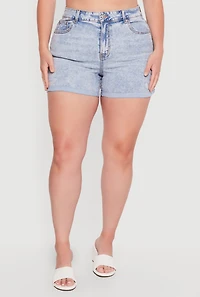 Plus WAX Acid Wash Distressed Rolled Cuffed Shorts