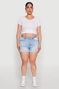 Womens Plus Size WAX High Waisted Distressed Shorts, Blue, Size 3X