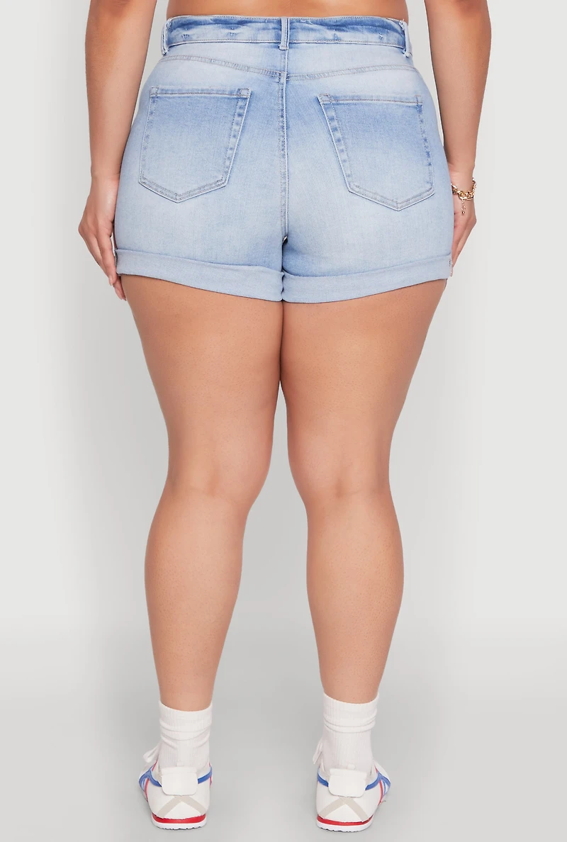 Womens Plus Size WAX High Waisted Distressed Shorts, Blue, Size 3X