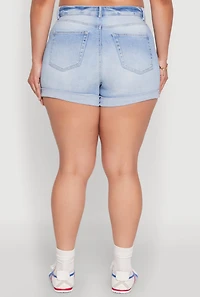 Womens Plus Size WAX High Waisted Distressed Shorts, Blue, Size 3X