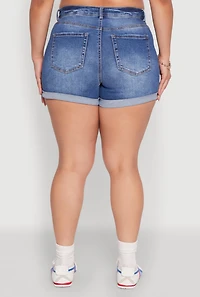 Womens Plus Size WAX High Waisted Distressed Shorts, Blue, Size 1X