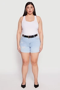 Plus WAX Whiskered Distressed Denim Shorts