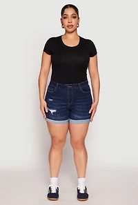 Plus WAX Whiskered Distressed Denim Shorts