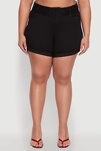 Womens Plus Size WAX Cuffed High Waisted Shorts, Black, Size 3X