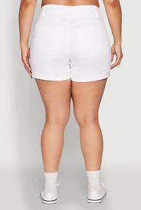 Womens Plus WAX Cuffed High Waisted Shorts, White,