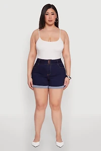 Womens Plus Size WAX Cuffed High Waisted Shorts, Blue, Size 1X