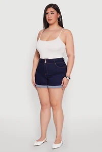 Womens Plus Size WAX Cuffed High Waisted Shorts, Blue, Size 1X