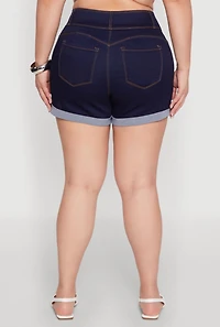 Womens Plus Size WAX Cuffed High Waisted Shorts, Blue, Size 1X