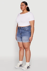 Plus WAX High Waisted Whiskered Denim Shorts