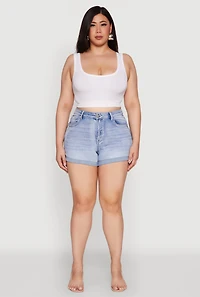Womens Plus Size WAX Denim Whiskered Shorts, Blue, Size 3X