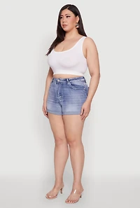 Womens Plus Size WAX Denim Whiskered Shorts, Blue, Size 2X