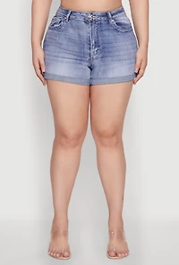 Womens Plus Size WAX Denim Whiskered Shorts, Blue, Size 2X
