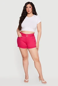 Plus 3 Button High Waisted Shorts