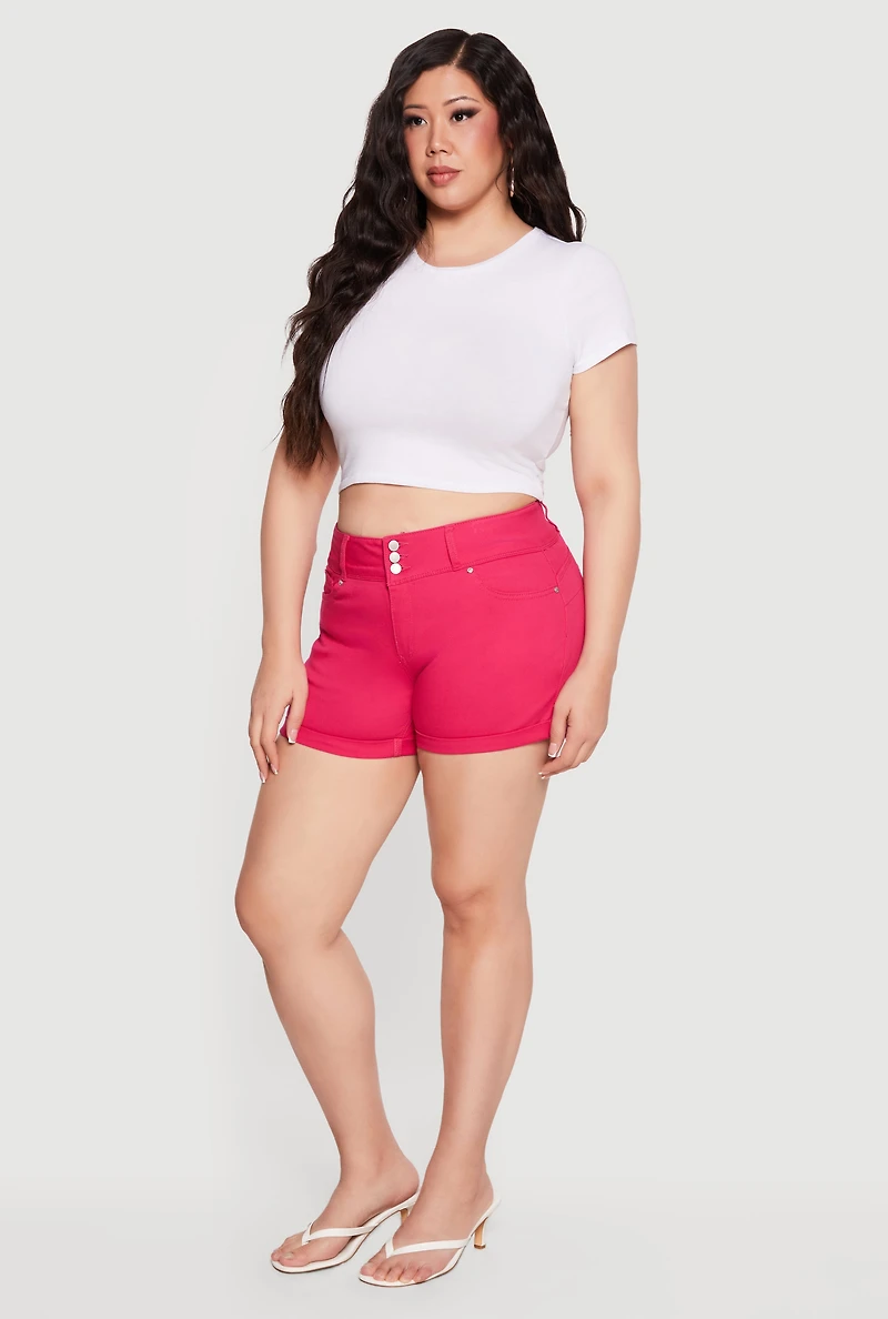 Plus 3 Button High Waisted Shorts