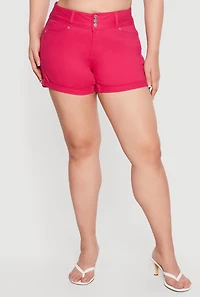 Plus 3 Button High Waisted Shorts