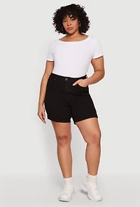 Plus Fixed Cuff Frayed Denim Shorts