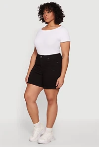 Plus Fixed Cuff Frayed Denim Shorts