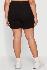 Plus Fixed Cuff Frayed Denim Shorts