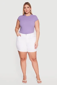 Plus Fixed Cuff Frayed Denim Shorts