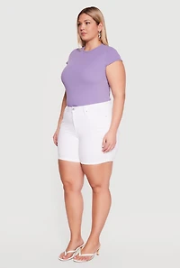 Plus Fixed Cuff Frayed Denim Shorts