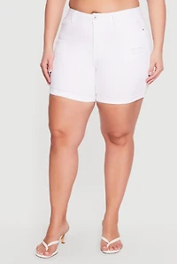 Plus Fixed Cuff Frayed Denim Shorts