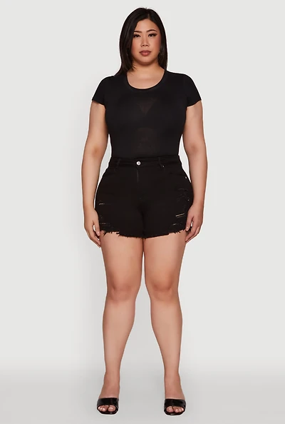 Plus WAX High Waisted Distressed Jean Shorts