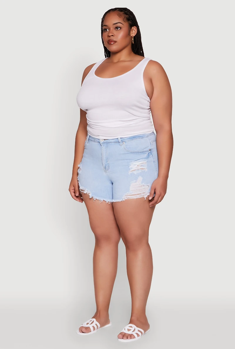 Plus WAX High Waisted Distressed Jean Shorts