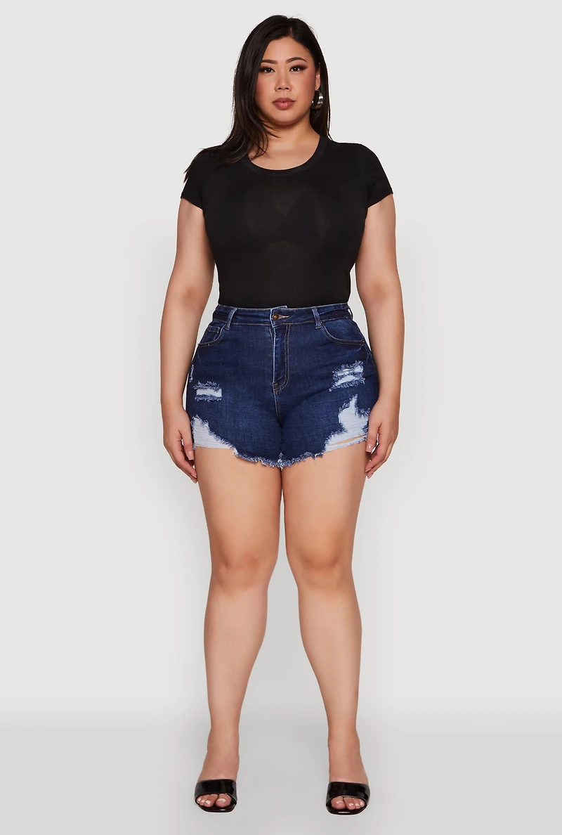 Plus WAX High Waisted Distressed Jean Shorts