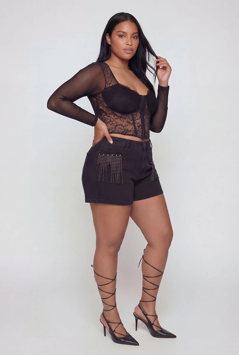 Plus Almost Famous Fringe Detail Denim Shorts