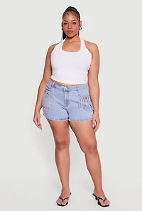 Plus Almost Famous Fringe Detail Denim Shorts