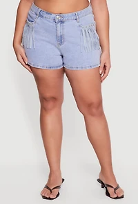 Plus Almost Famous Fringe Detail Denim Shorts