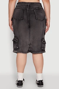 Womens Plus Size Daisy Denim Cargo Pocket Bermuda Shorts, Grey, Size 2X