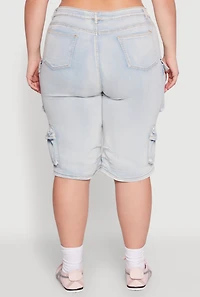 Womens Plus Daisy Denim Cargo Pocket Bermuda Shorts, 3X