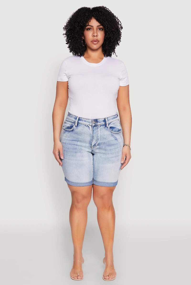 Womens Plus WAX Bermuda Denim Shorts, Blue,
