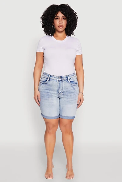 Womens Plus Size WAX Bermuda Denim Shorts, Blue, Size 1X