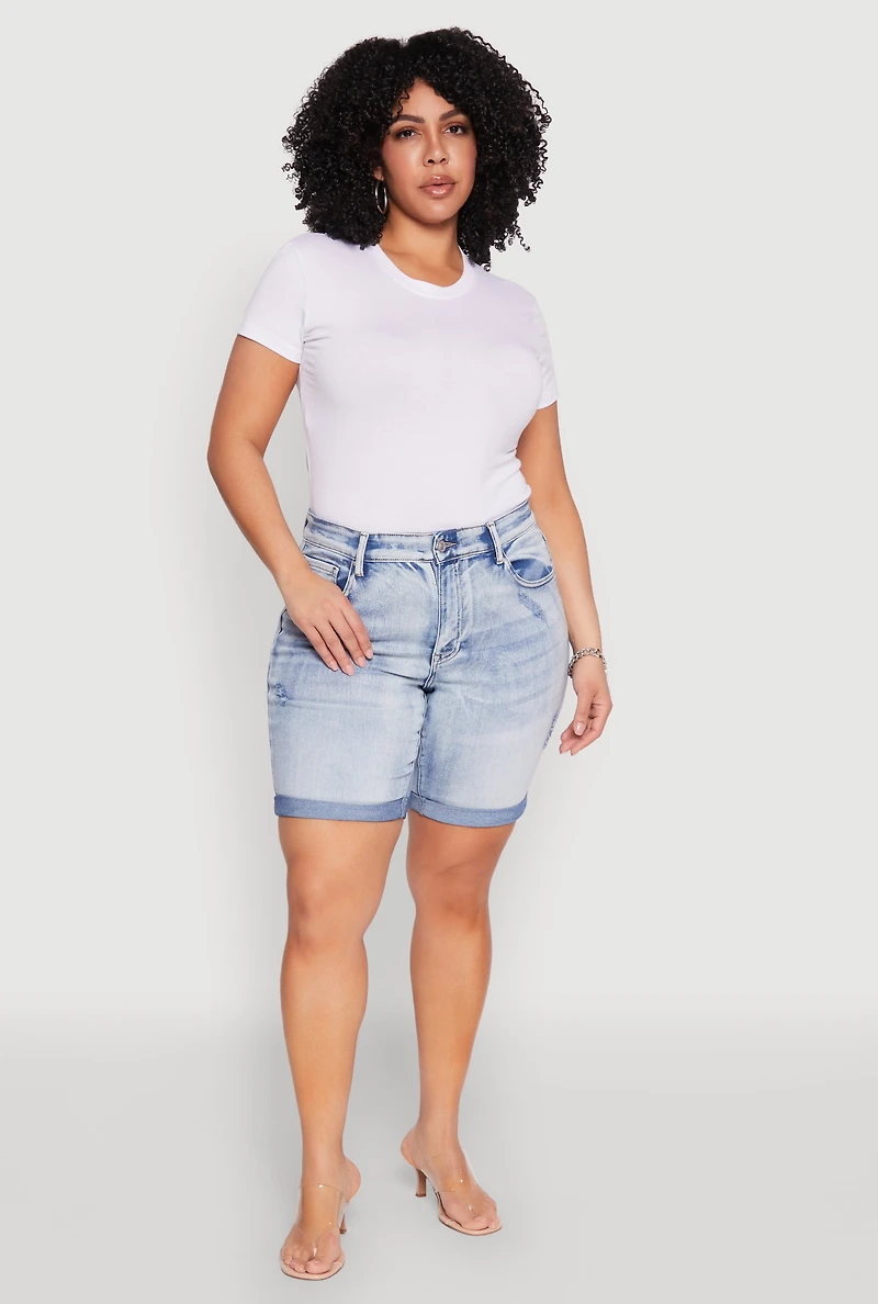 Womens Plus WAX Bermuda Denim Shorts, Blue,