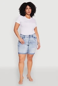 Womens Plus WAX Bermuda Denim Shorts, Blue,