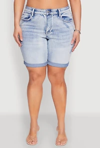 Womens Plus WAX Bermuda Denim Shorts, Blue,